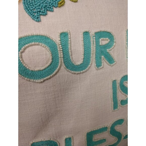 Bunny Tales Decorative Pillow With Embroidered/Beaded Message "Our Nest Is Bless - Picture 6 of 7